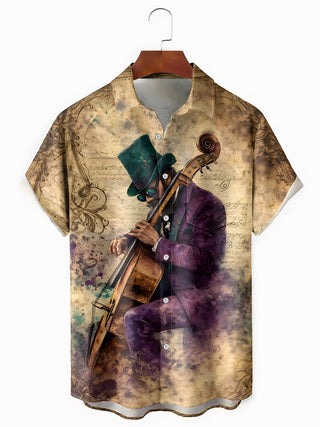 men's retro print shirt front view