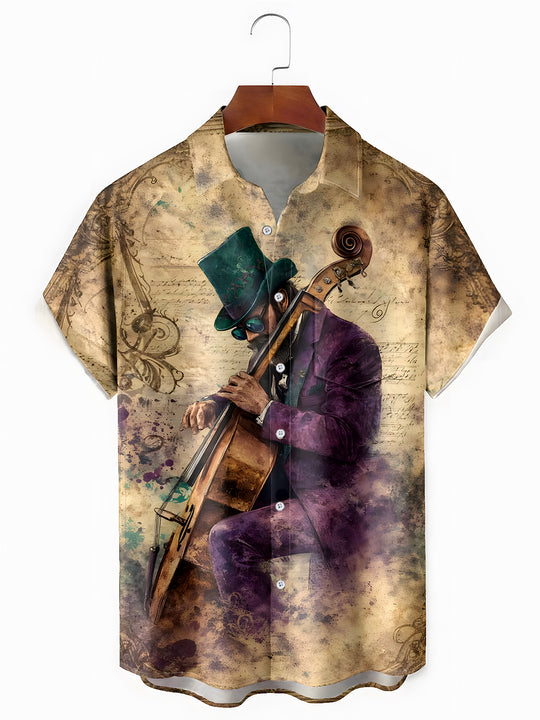 men's retro print shirt front view