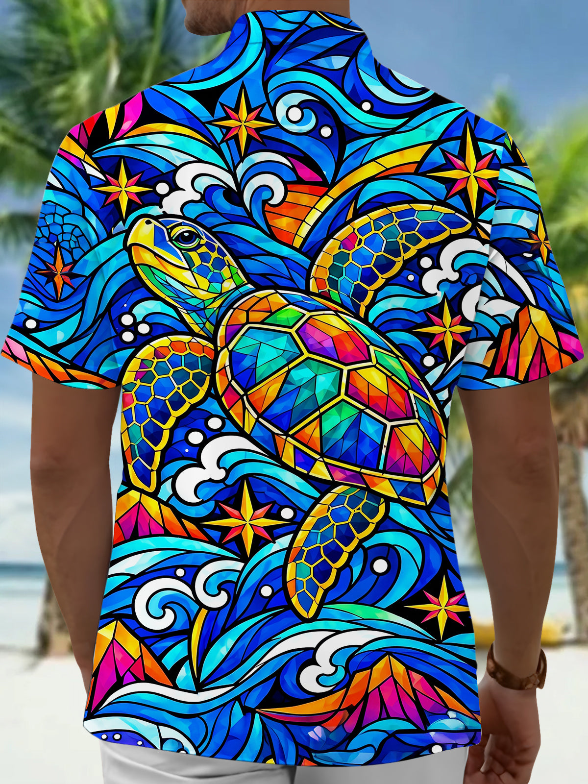 Adaychic Men's Hawaiian Sea Turtle Print Short Sleeve Shirt with Chest Pocket