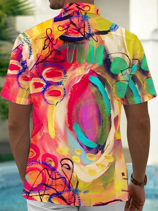 Adaychic Men's Graphic Abstract Watercolor Paint Print Short Sleeve Button Down Shirt with Chest Pocket