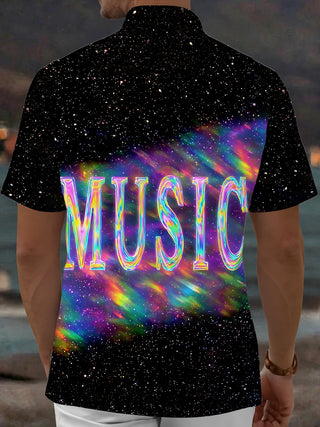 Adaychic Men's Graphic Space Print Short Sleeve Shirt with Chest Pocket