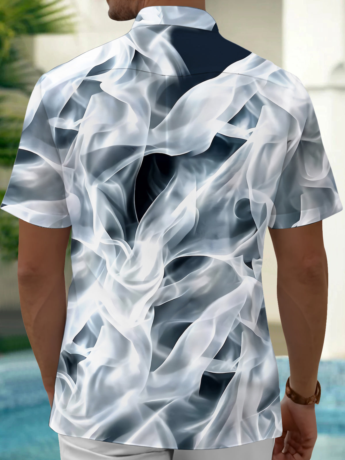 Adaychic Men's Printed Abstract Fluid Waves Print Short Sleeve Shirt with Chest Pocket