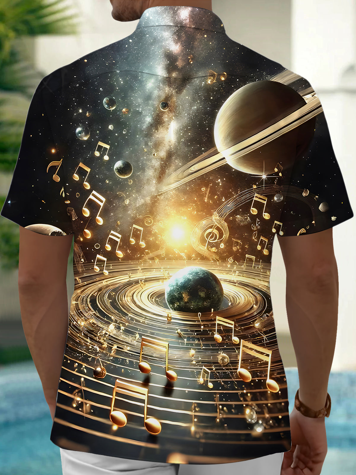 Musical Note Universe Men's Pocket Short Sleeve Shirts