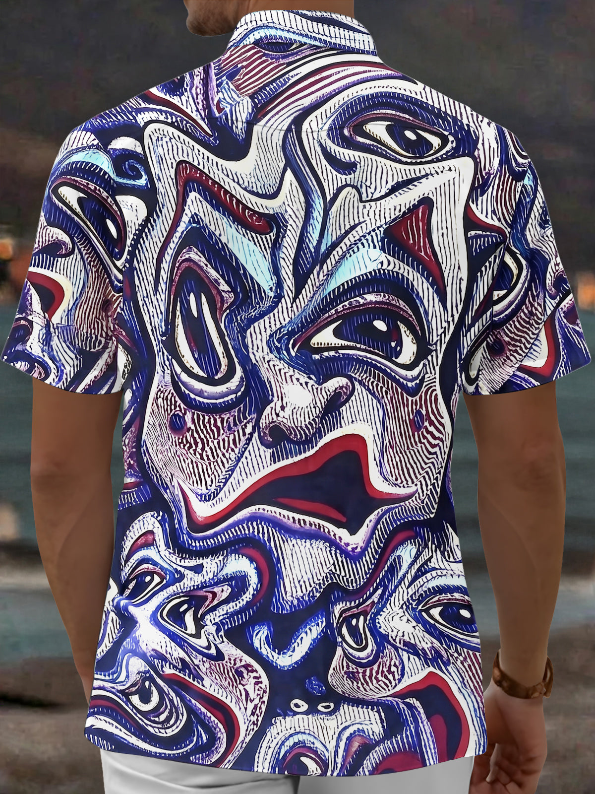 Adaychic Men's Printed Pattern Print Short Sleeve Shirt with Chest Pocket