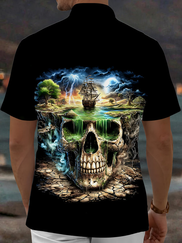 Dark Skull Boat Men's Pocket Short Sleeve Shirts