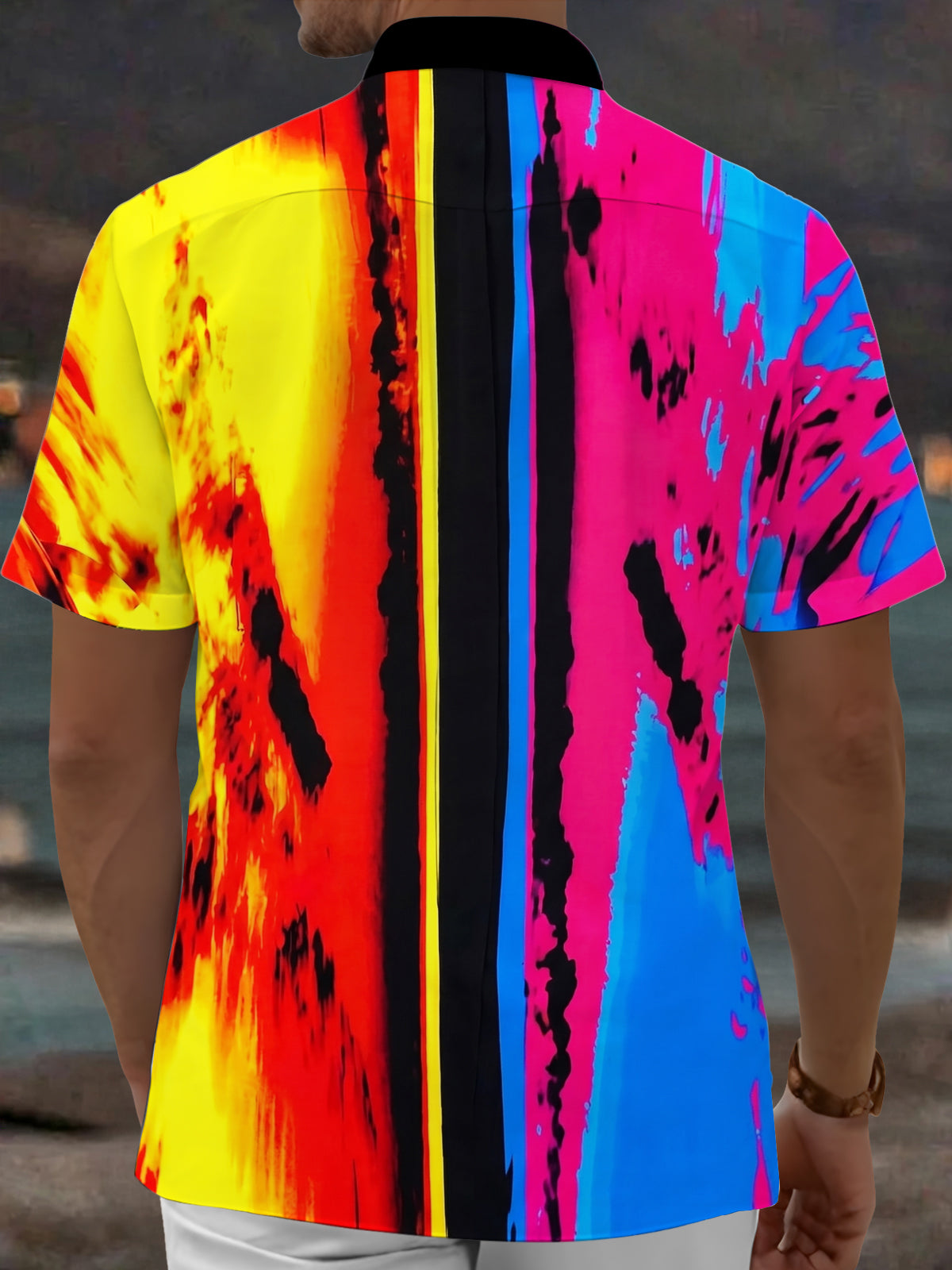 Adaychic Men's Tie Dye Colorful Abstract Tie Dye Print Short Sleeve Shirt with Chest Pocket
