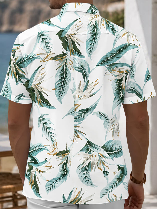 Adaychic Men's Hawaiian Tropical Leaf Print Short Sleeve Shirt with Chest Pocket