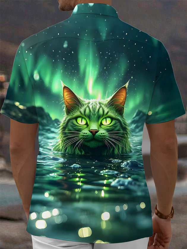 men's kitten pattern shirt back view