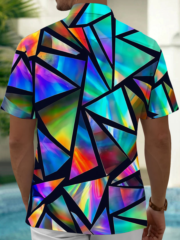 Colorful Geometry Men's Pocket Short Sleeve Shirts