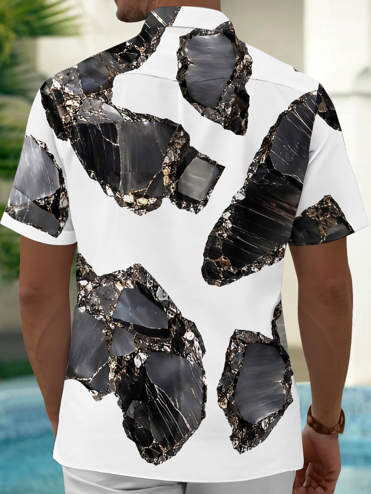 Adaychic Men's Printed Abstract Marble Pattern Short Sleeve Shirt with Chest Pocket