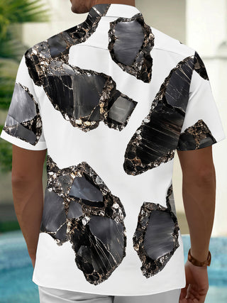 Adaychic Men's Printed Abstract Marble Pattern Short Sleeve Shirt with Chest Pocket