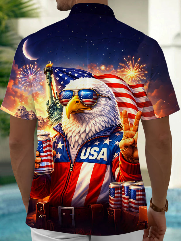 Independence American Flag Eagle Men's Pocket Short Sleeve Shirts