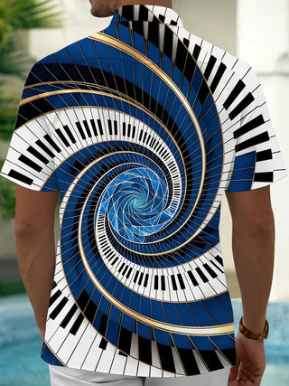 Adaychic Men's Graphic Spiral Piano Keys Print Short Sleeve Shirt with Chest Pocket