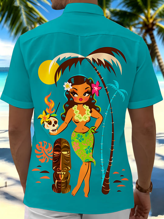 Hawaiian Coconut Tree Men's Pocket Short Sleeve Shirts