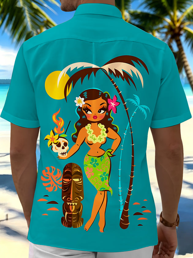 Hawaiian Coconut Tree Men's Pocket Short Sleeve Shirts