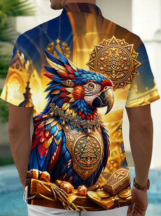 Adaychic Men's Graphic Christmas Parrot And Ornaments Print Short Sleeve Shirt