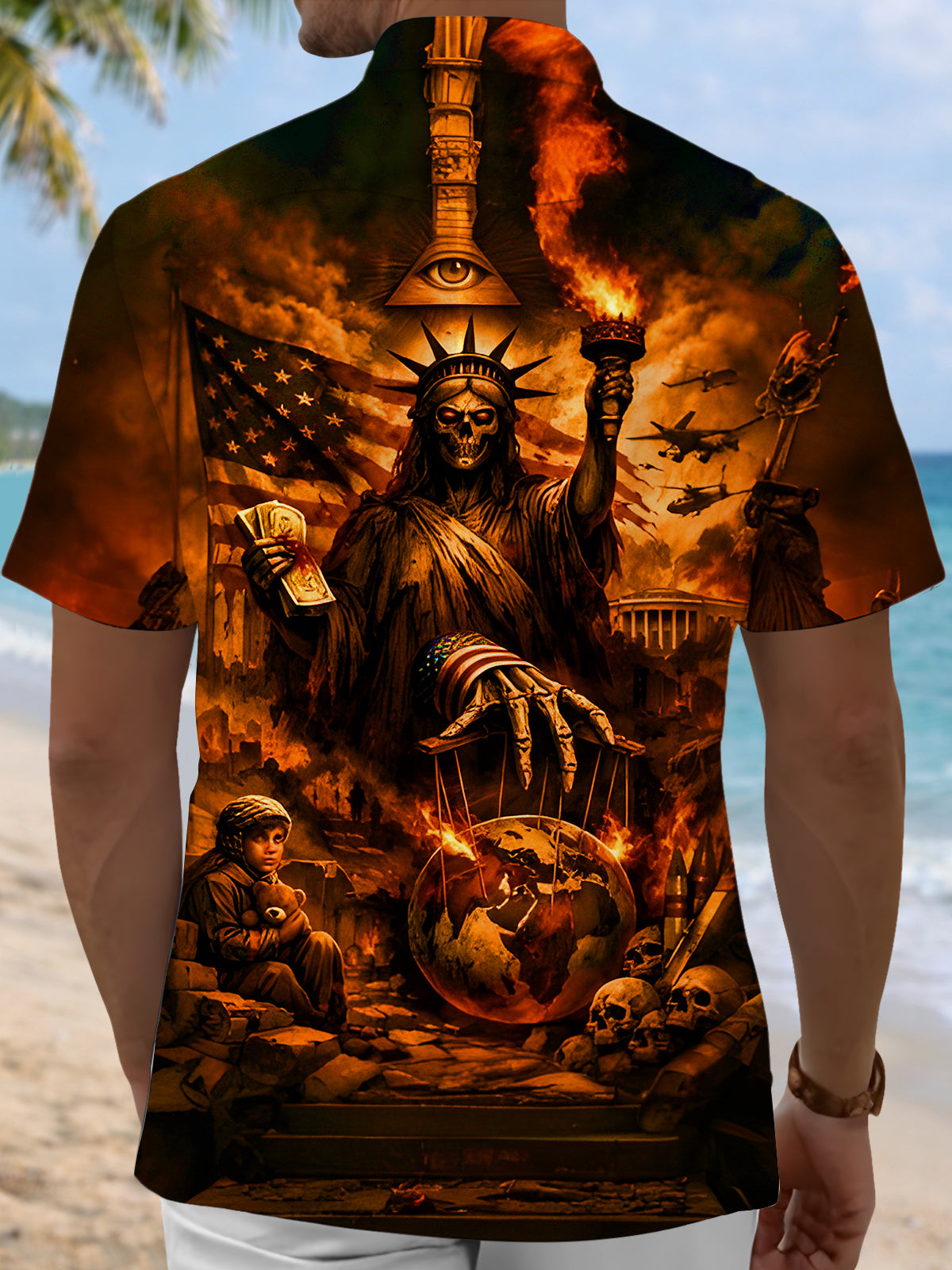 men's skeleton pattern shirt back view