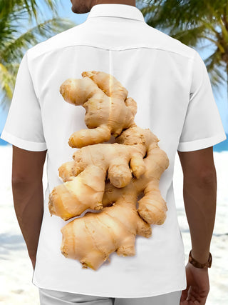 Men's Ginger Print Pocket Short Sleeve Shirt Back View