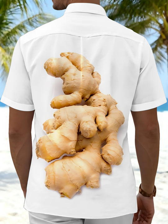 Men's Ginger Print Pocket Short Sleeve Shirt Back View