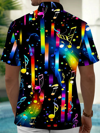 Adaychic Men's Graphic Colorful Musical Notes Print Short Sleeve Shirt with Chest Pocket
