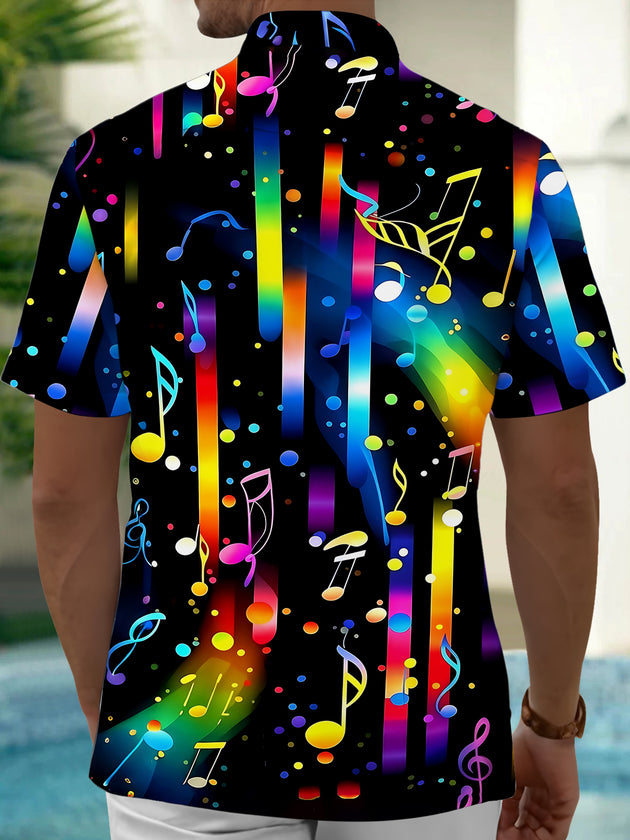 Adaychic Men's Graphic Colorful Musical Notes Print Short Sleeve Shirt with Chest Pocket