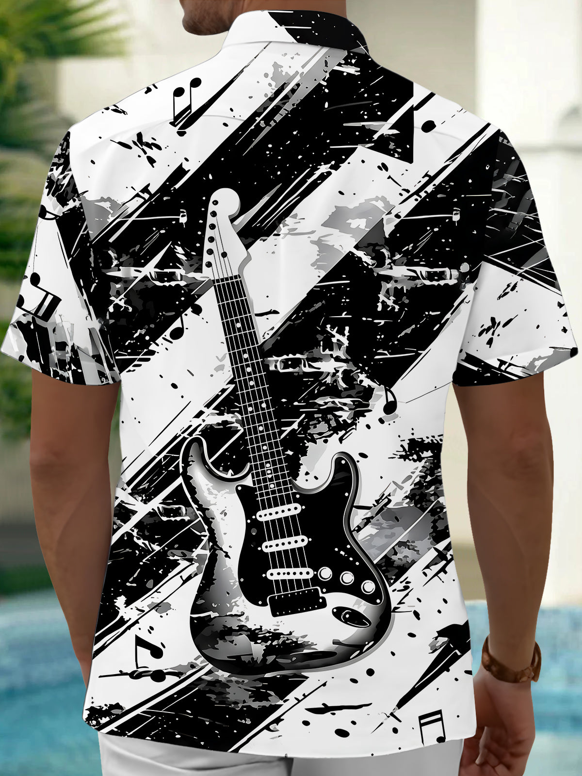 Musical Note Guitar Men's Pocket Short Sleeve Shirts