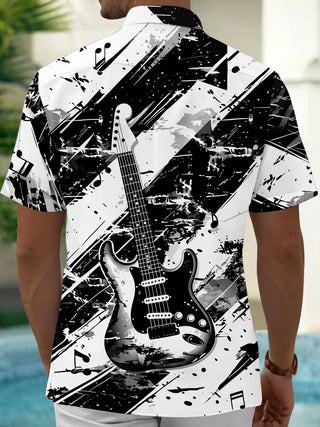 Musical Note Guitar Men's Pocket Short Sleeve Shirts