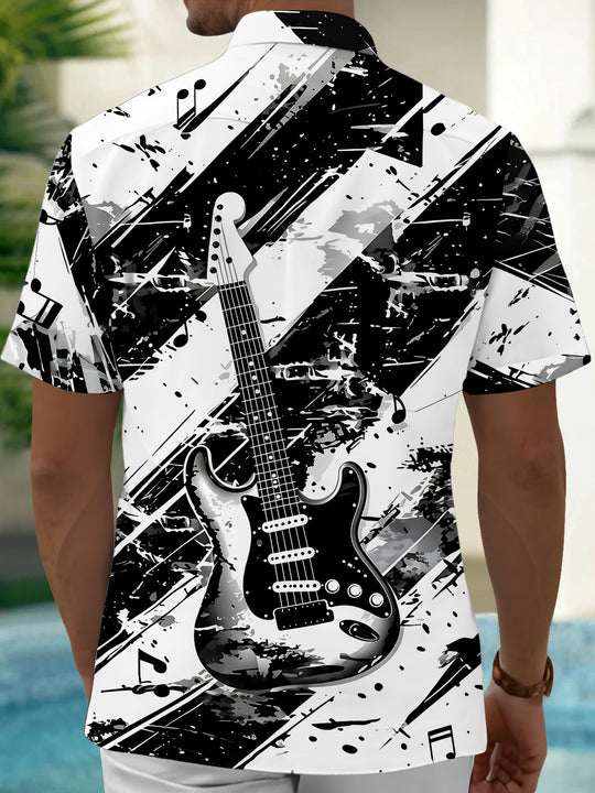 Musical Note Guitar Men's Pocket Short Sleeve Shirts