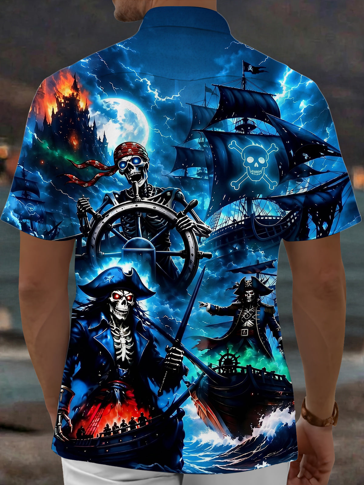 Adaychic Men's Graphic Hawaiian Style Print Short Sleeve Shirt with Chest Pocket