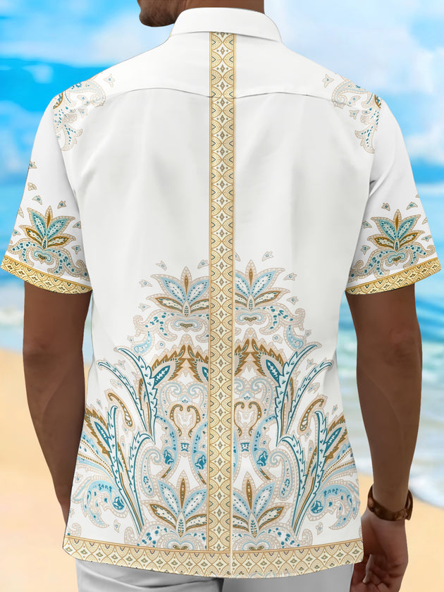 Adaychic Men's Vintage Style Paisley Floral Print Short Sleeve Shirt with Chest Pocket