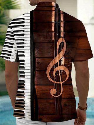 Adaychic Men's Graphic Piano Keyboard Print Short Sleeve Shirt with Chest Pocket