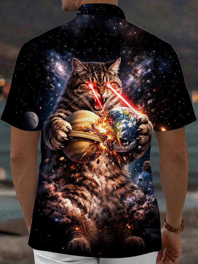 Dark Cat Earth Men's Pocket Short Sleeve Shirts