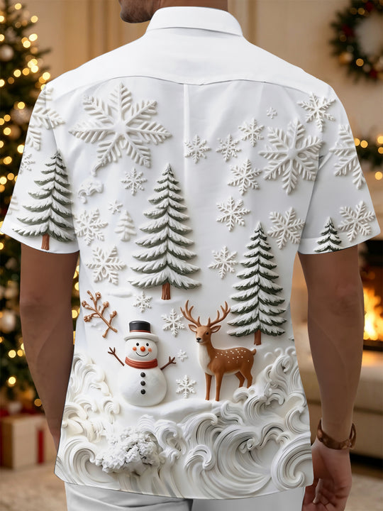 Adaychic Men's Graphic Christmas Winter Scene Print Short Sleeve Shirt with Chest Pocket