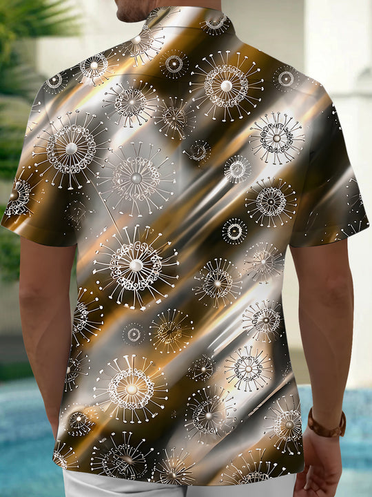 Adaychic Men's Printed Dandelion Seed Head Print Short Sleeve Shirt with Chest Pocket