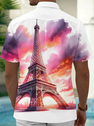 Adaychic Men's Graphic Fashion Top Print Short Sleeve Shirt with Chest Pocket