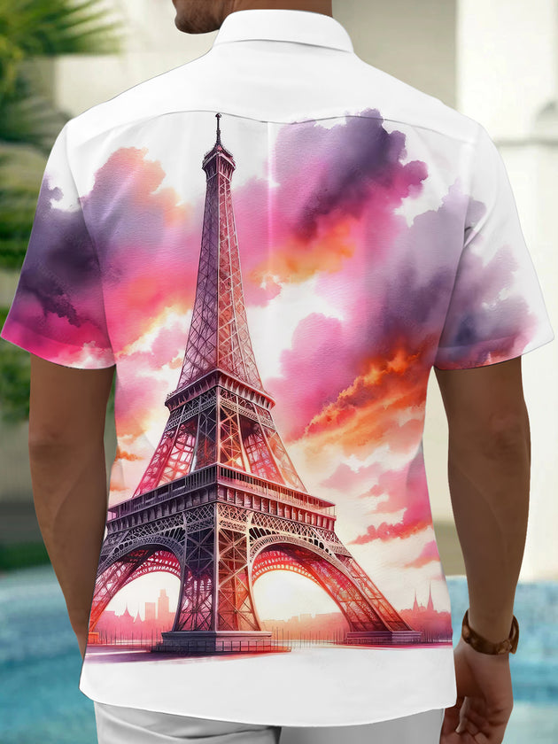 Adaychic Men's Graphic Fashion Top Print Short Sleeve Shirt with Chest Pocket