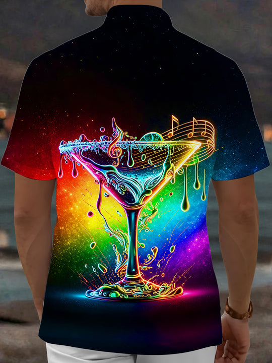 Adaychic Neon Cocktail Men's Short Sleeve Shirt with Chest Pocket