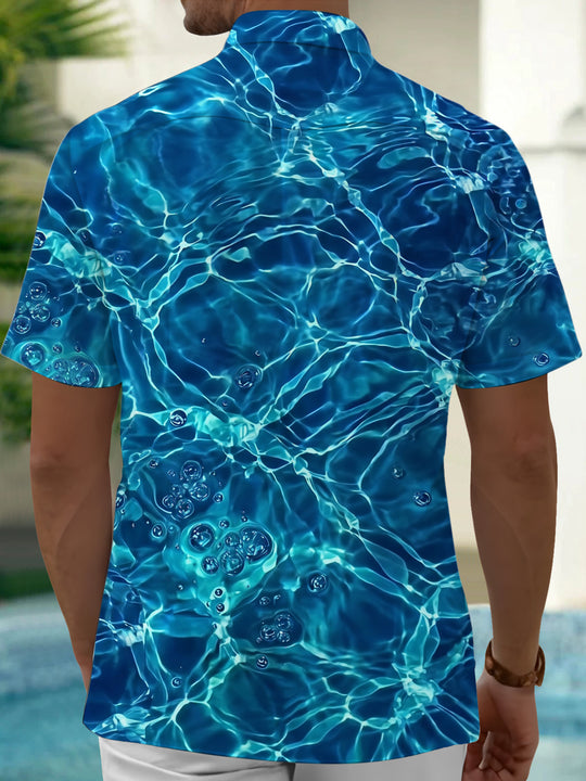 Adaychic Men's Abstract Water Ripples And Bubbles Print Short Sleeve Shirt with Chest Pocket