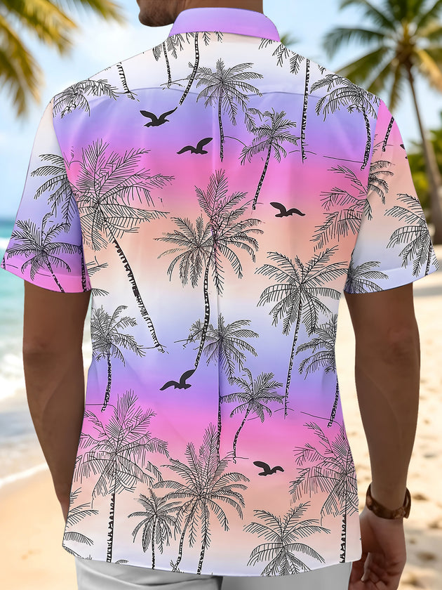 Adaychic Men's Hawaiian Palm Tree Silhouette Print Short Sleeve Shirt with Chest Pocket