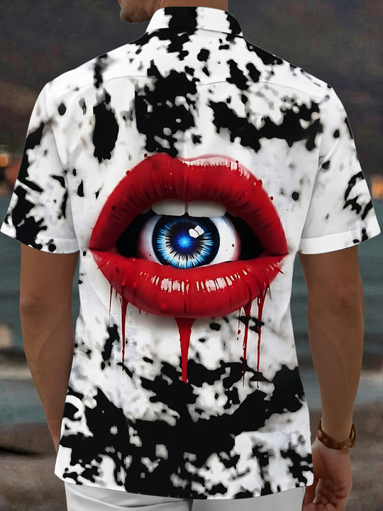 Adaychic Men's Graphic Abstract Pattern Short Sleeve Shirt with Chest Pocket