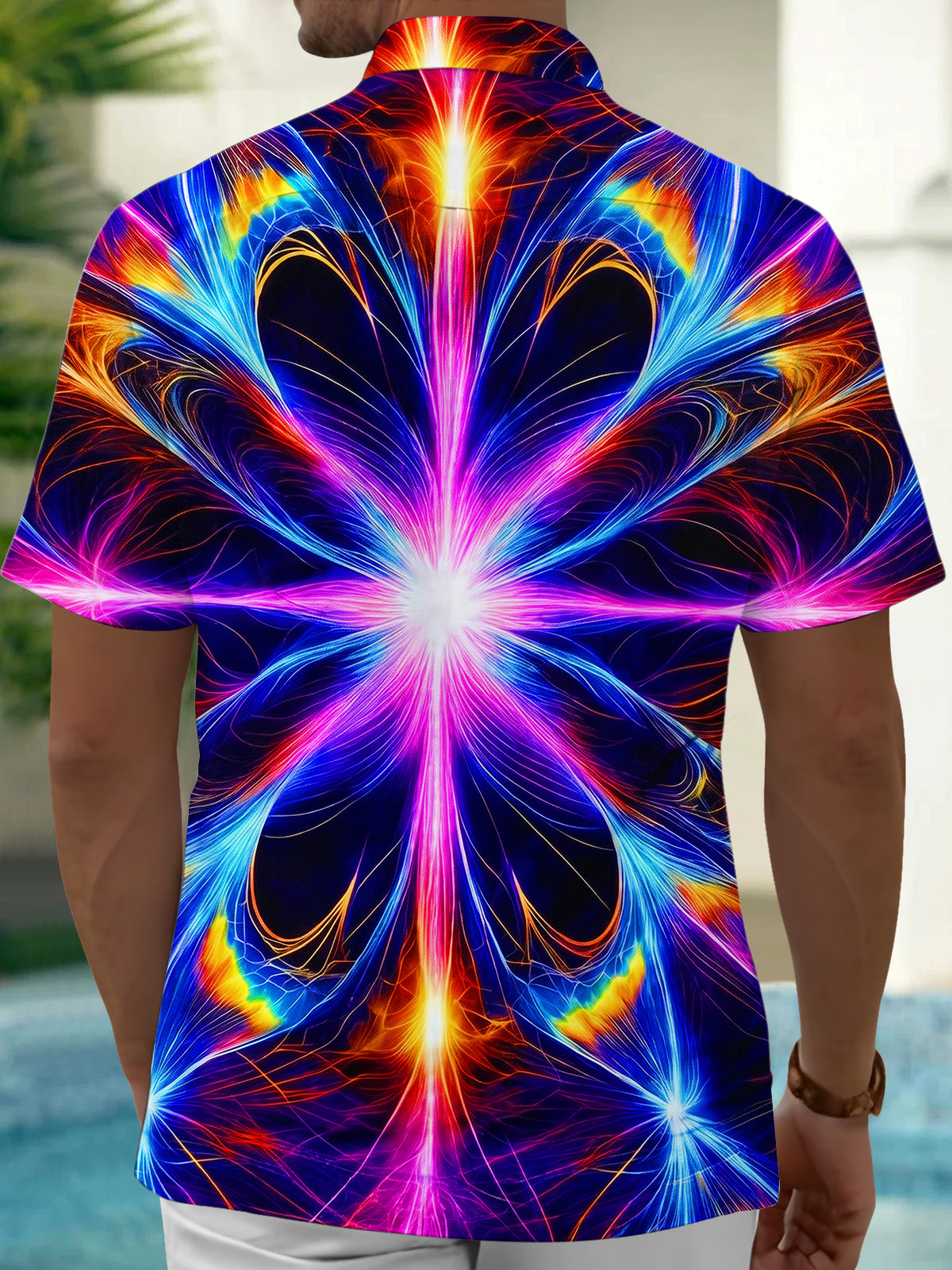 Adaychic Men's Graphic Abstract Psychedelic Flower Print Short Sleeve Button Down Shirt with Chest Pocket