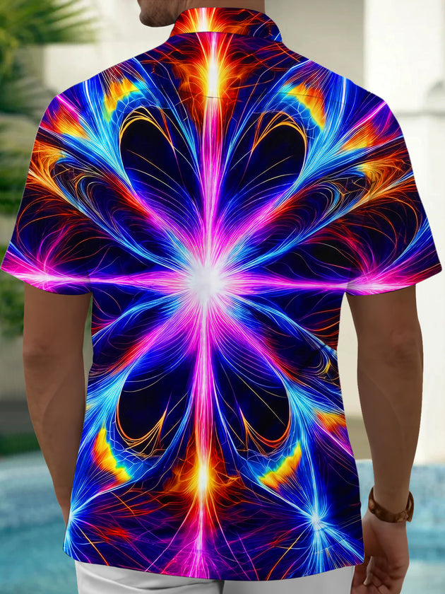 Adaychic Men's Graphic Abstract Psychedelic Flower Print Short Sleeve Button Down Shirt with Chest Pocket