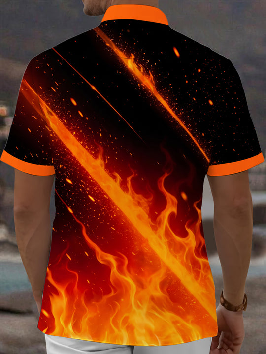 Adaychic Men's Graphic Abstract Flame And Lava Pattern Short Sleeve Shirt with Chest Pocket