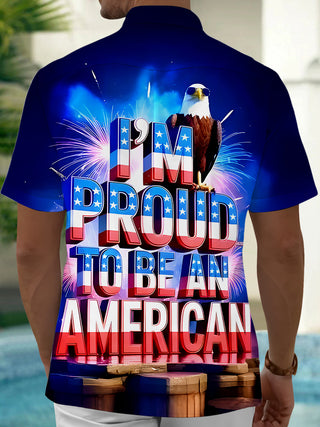 Men's eagle print short sleeve shirt back view