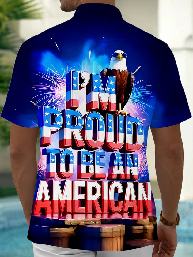 Men's eagle print short sleeve shirt back view