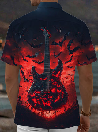 Adaychic Men's Graphic Electric Guitar Print Short Sleeve Shirt with Chest Pocket
