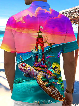 men's colorful aloha shirt back view