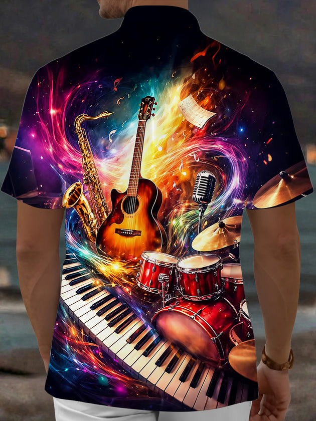 Musical Instrument Men's Pocket Short Sleeve Shirts