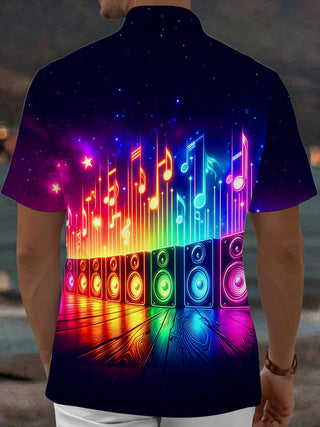 Adaychic Neon Music Speaker Men's Short Sleeve Shirt with Chest Pocket