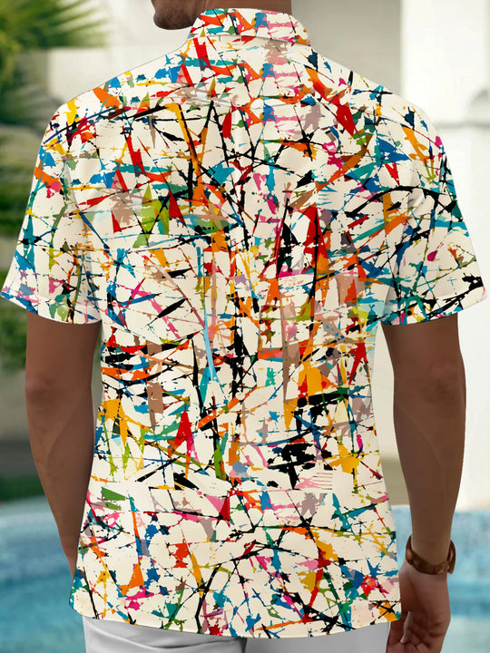 Adaychic Men's Printed Colorful Paint Splatter Print Short Sleeve Shirt with Chest Pocket